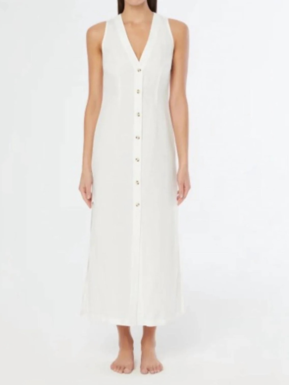 Onia Air Linen Button-Down Maxi Dress Solid White